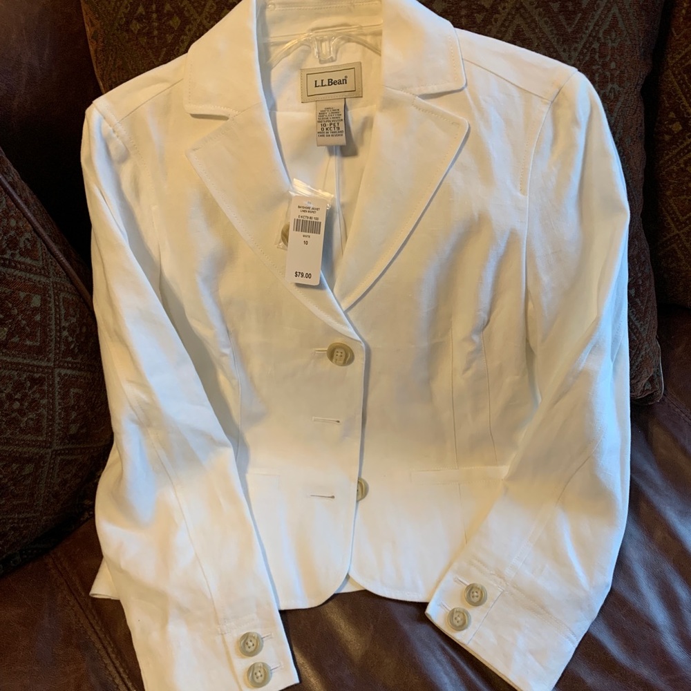 NWT LL Bean white linen jacket